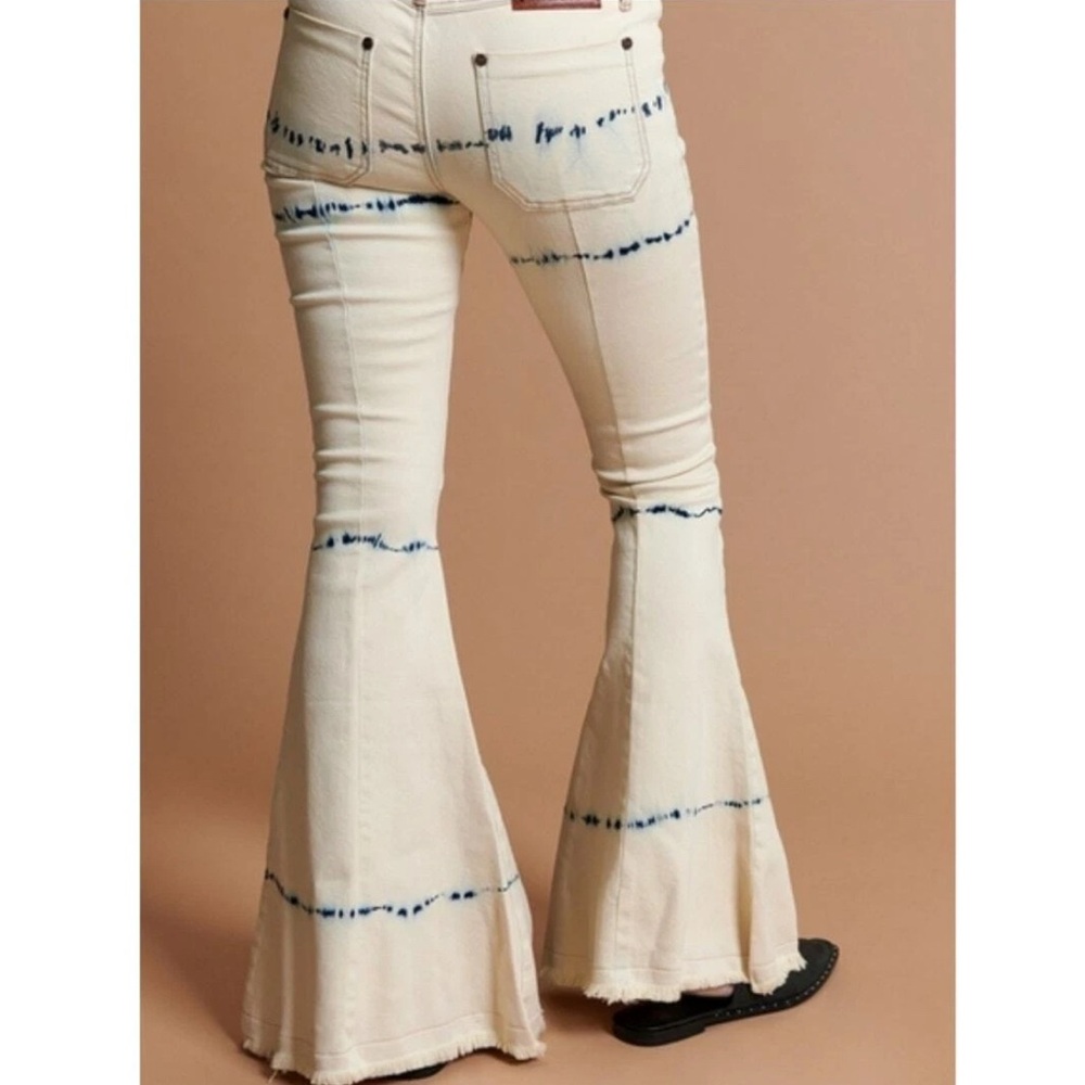 One Teaspoon Cream Tie-Dye Flare Jeans - Picture 2 of 4